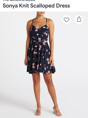 The General Good Sonya Scalloped Navy Floral Mini Dress